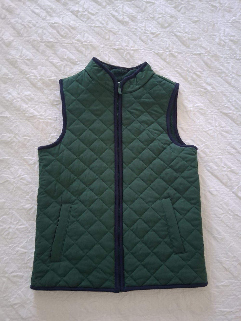 Quilted Green Kid's Fleece Lined Vest Navy Trim Boy's Size 7-8 Years Outdoors - Picture 2 of 8